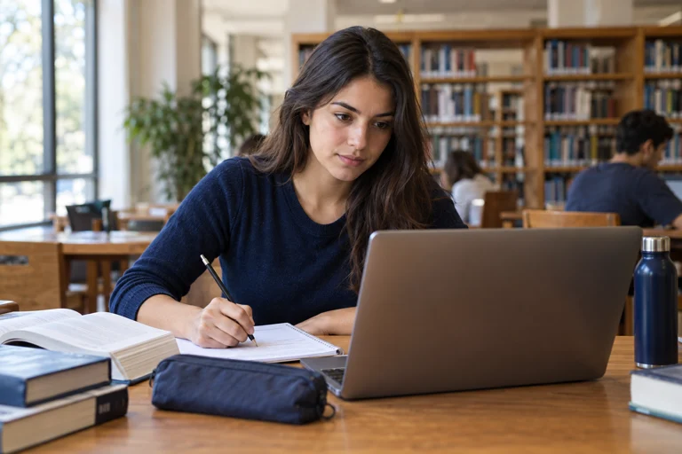 Estudante se preparando para uma prova de Medicina